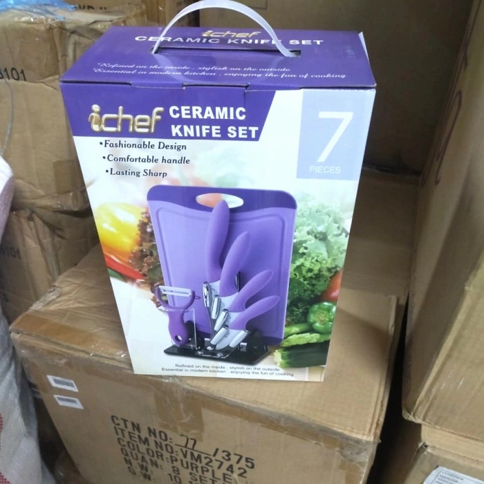 PISAU CERAMIC SET 7 IN 1 iChef /CERAMIC KNIFE iChef 7 IN 1 -Ungu promo