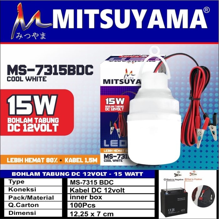 Lampu Emergency Mitsuyama 15 Watt MS-7315BDC Bohlam AKI LED DC 12 Volt Kabel Panjang 1.5 Meter Original