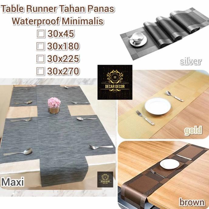 {{{{}}] Table Runner Minimalis gold 30 x 270 cm -Taplak Meja Panjang