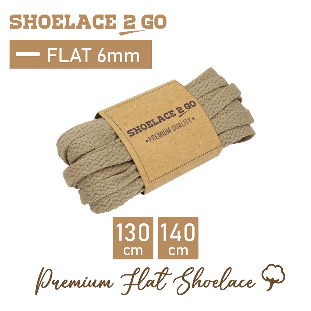 SHOELACE 2 GO PREMIUM TALI SEPATU GEPENG PIPIH FLAT C1 - LIGHT BROWN - 130CM 140CM