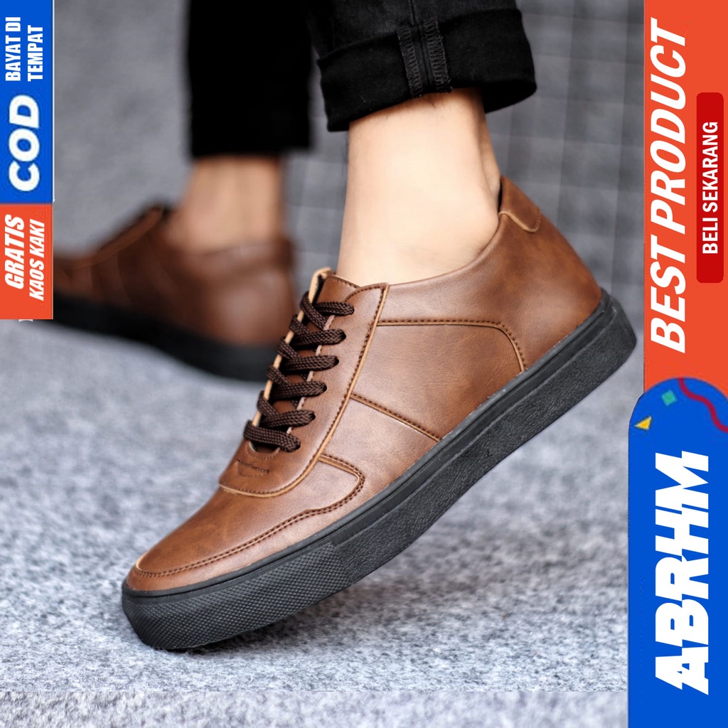 ABRHM AUGUS Sepatu Casual Sneakers Pria Kulit Pu Kerja Kasual Cowok Anti Slip Ori