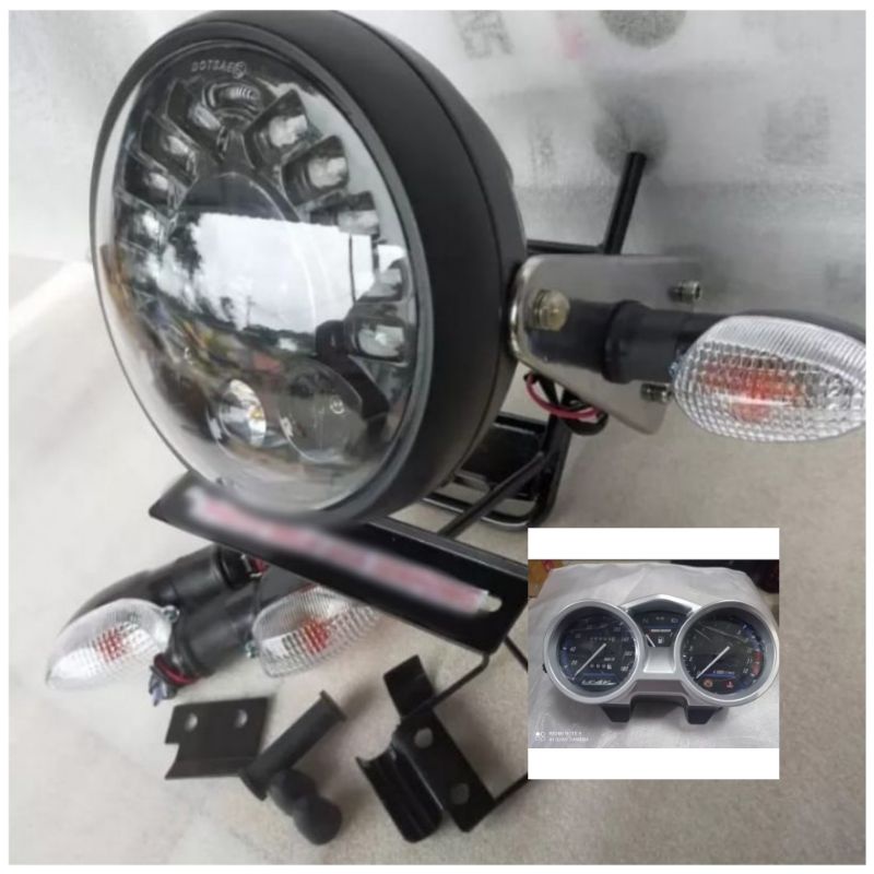 Lampu Depan Vixion Bulat Daymaker Full Set Plus Breket Plus Sen 4 Buah Depan Belakang Plus Spidometer