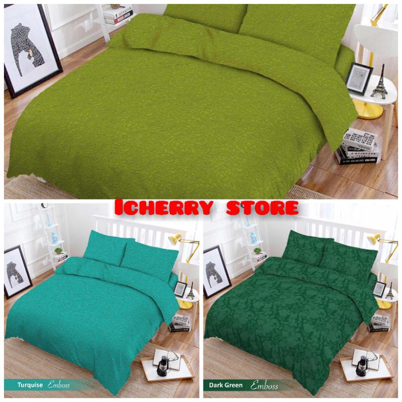 Full Set Bedcover + Sprei Vito 3D Polos Queen 160 Warna Olive, Dark Green Hijau Tua Turquoise Turkis