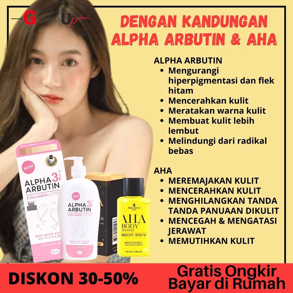 BODY LOTION PAKET BODY 2IN1 ALPHA ARBUTIN LOTION + AHA BODY BOOSTER BRIGHT SERUM PEMUTIH BADAN PERMANEN PERAWATAN TUBUH