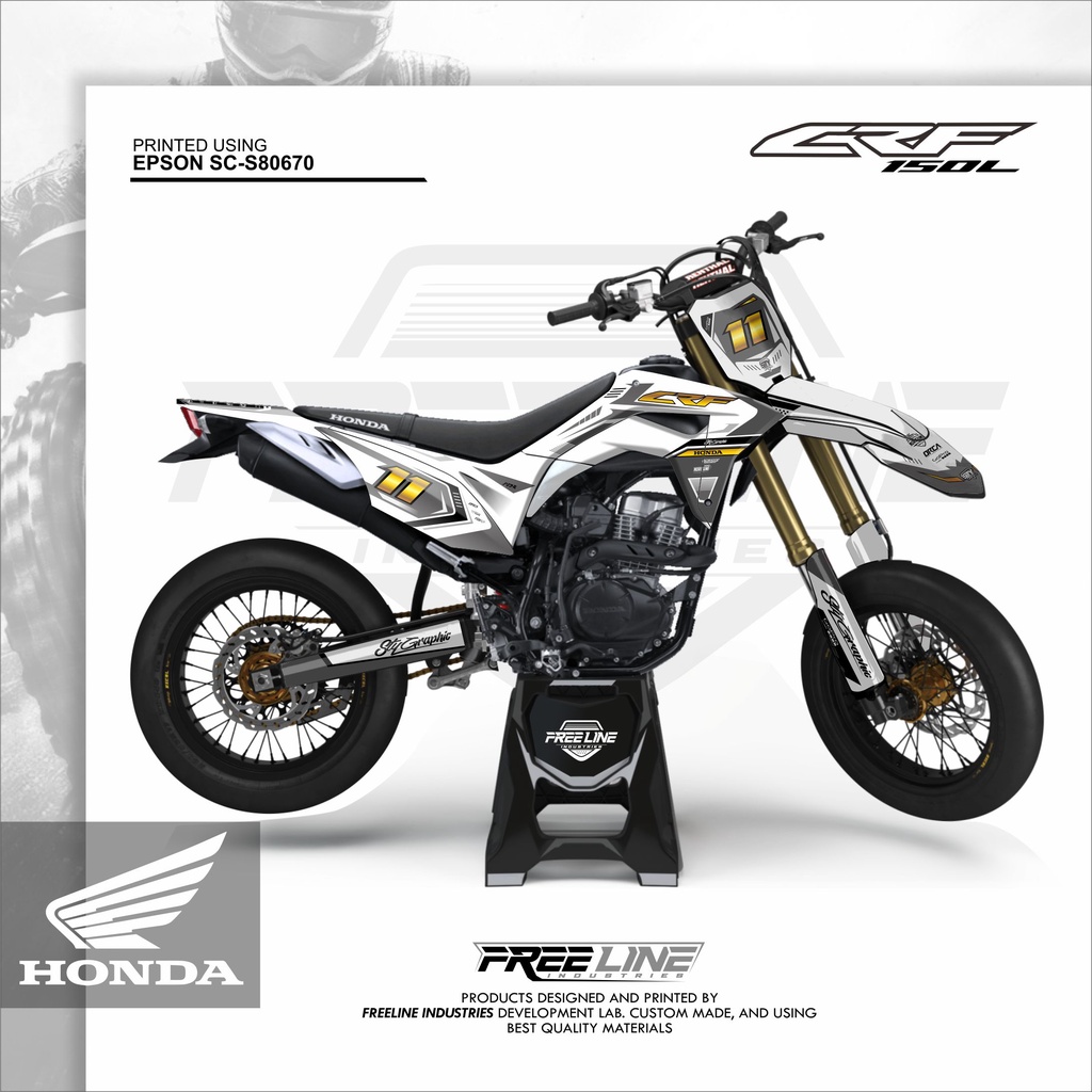 DECAL CRF 150 L HITAM CRF150L PUTIH KOMBINASI NOMOR GOLD
