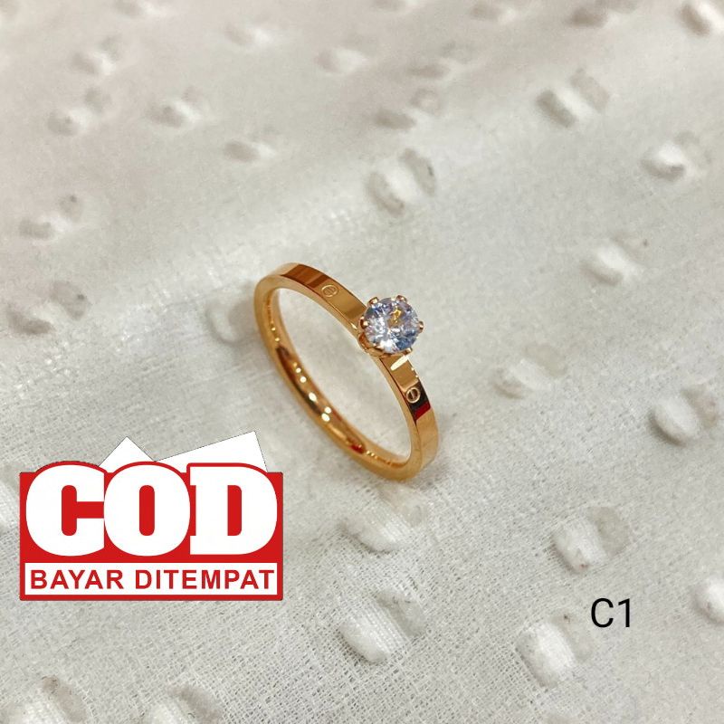 [ COD ] Cincin Cartier Berlian Mata Satu Rosegold Titanium Lapis Emas Anti Karat Anti Luntur || C1