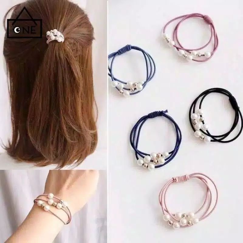 IKAT RAMBUT ELASTIS AKSEN MUTIARA FASHION KOREA IMPOR GELANG IKAT RAMBUT WANITA