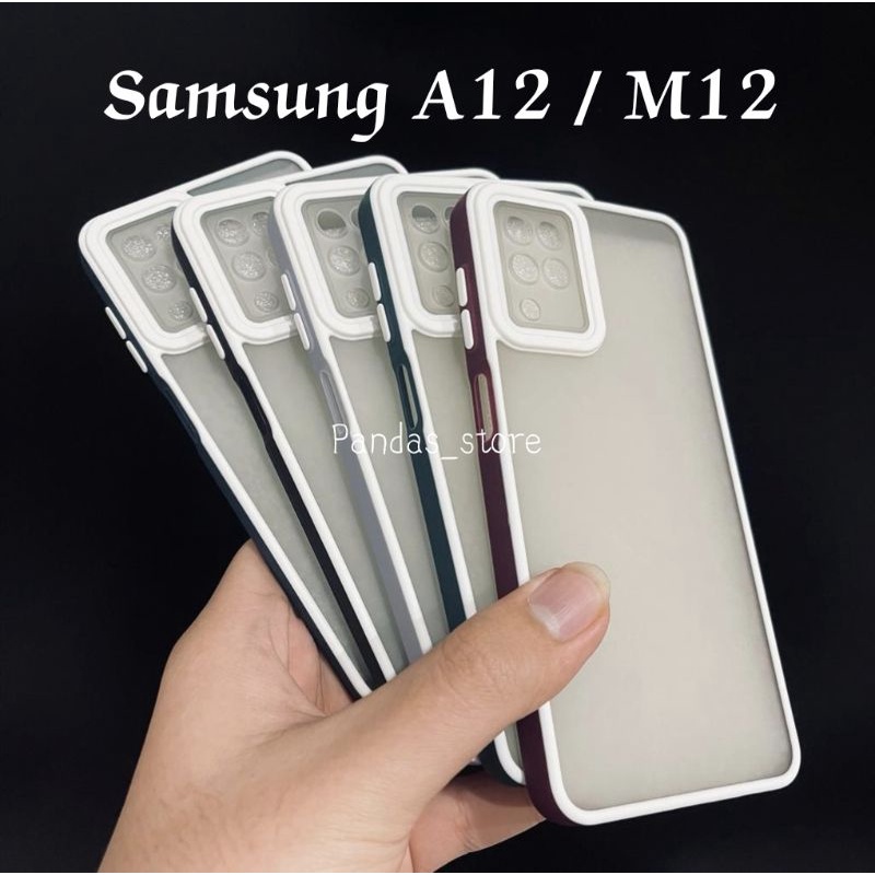 Pro Hybird Samsung A12 / M12 Softcase Halus dan Elegan / Pinggiran Garis Putih Keren (Pandas)