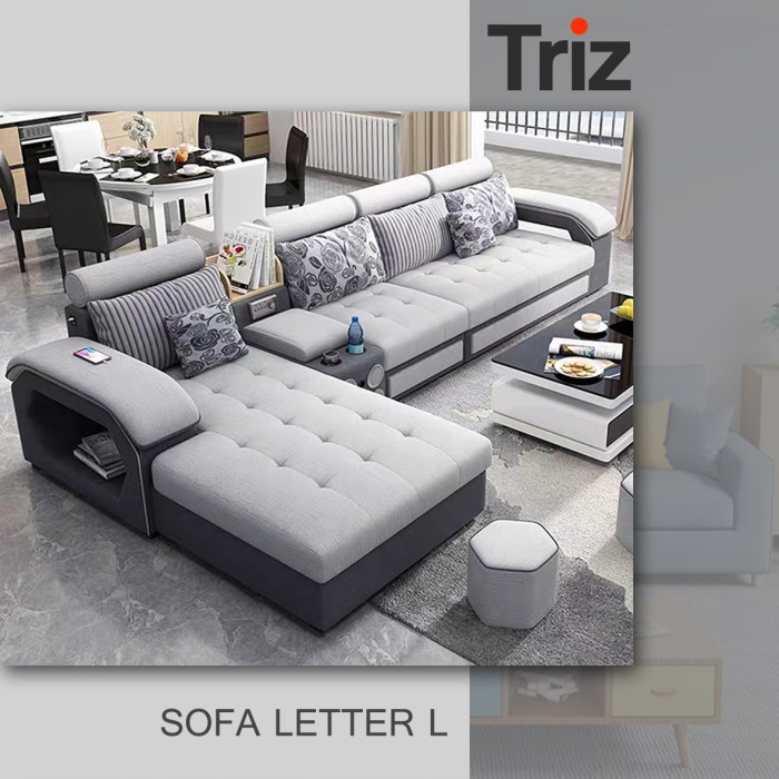 sofa minimalis l 4 seater furniture minimalis warna grey bonus meja minimalis [Triz Furniture]