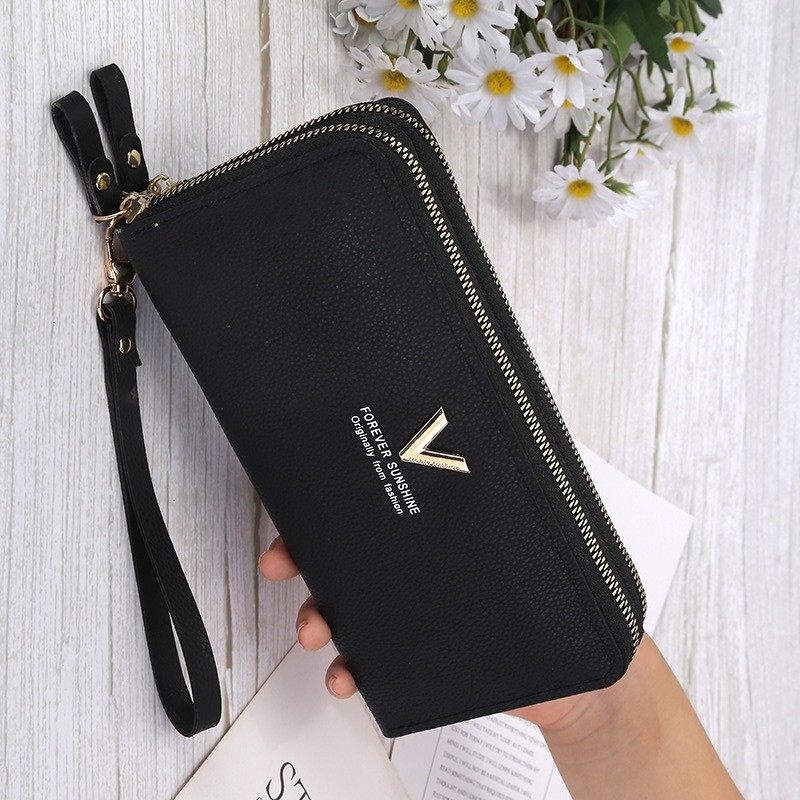 DOMPET WANITA 2 RESLETING PESTA PREMIUM IMPORT KULIT HITAM MUNICH WA333B5 SLOT KARTU UANG BATAM KOREA MURAH KEKINIAN