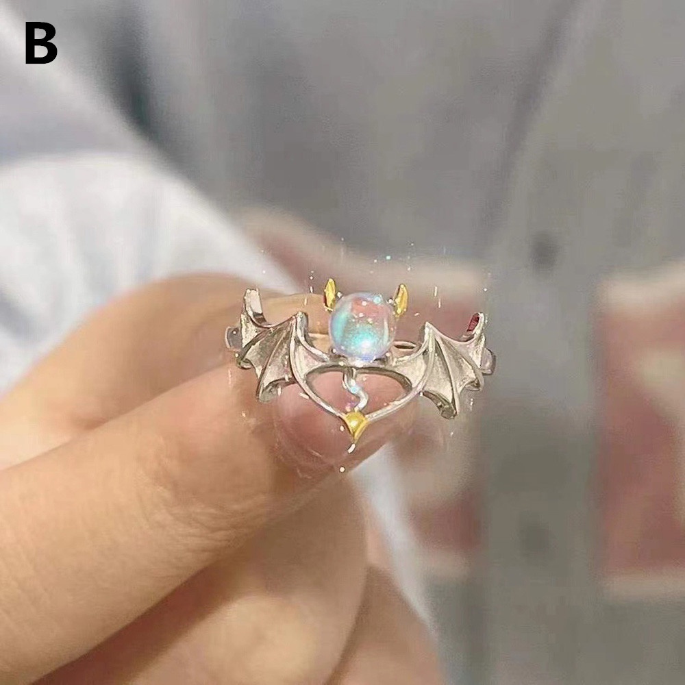 Cincin Model Terbuka Desain Malaikat Demon Moonstone Gaya retro Untuk Wanita