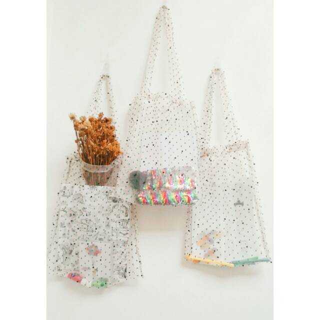 Tas transparan polkadots transparent tote bag tas transparan