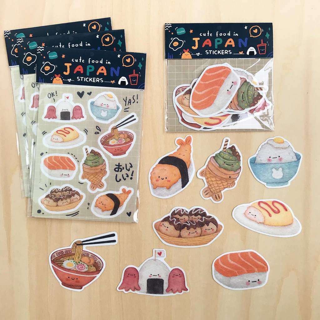 MENTOL ART Sticker Set Die Cut / Kiss Cut - Stiker Ilustrasi-Japan Food