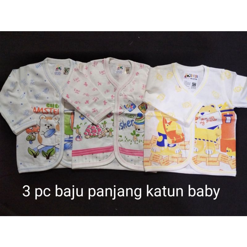 Sun flora 3pc baju kutung / pendek / panjang bayi 0 - 6m