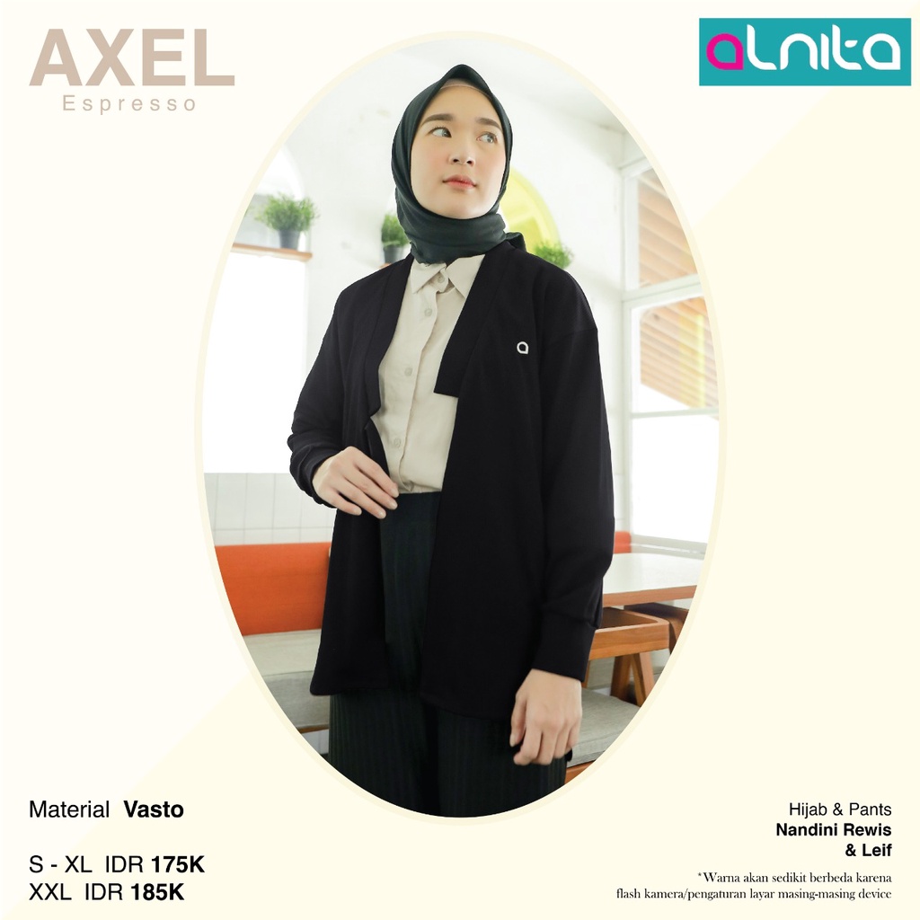 Alnita Outer Axel Bahan Vesti Outer Cardigan Terbaru Muslim Kekinian Simple OOTD