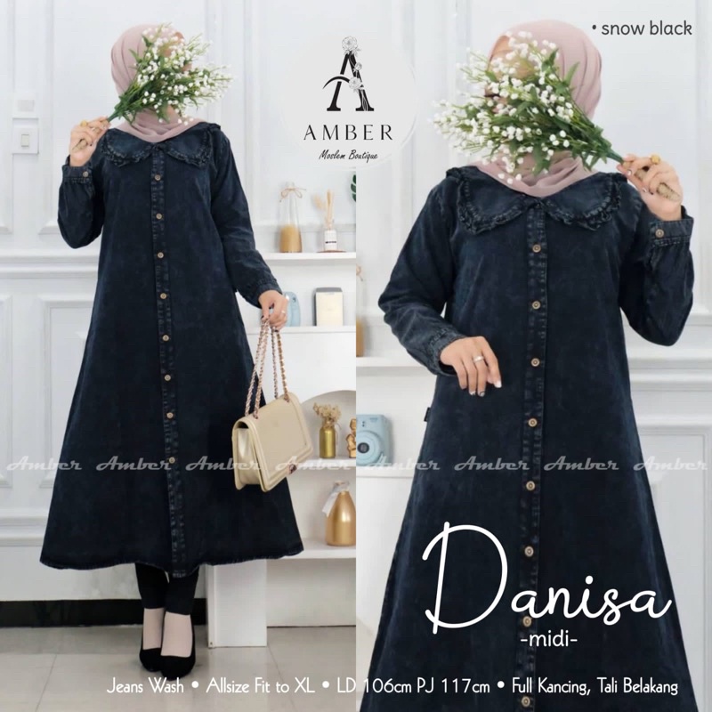 DANIAAA MIDI DRESS JEANS WASH LD 106CM PJ 117CM FULL KANCING AKTIF TALI BELAKANG