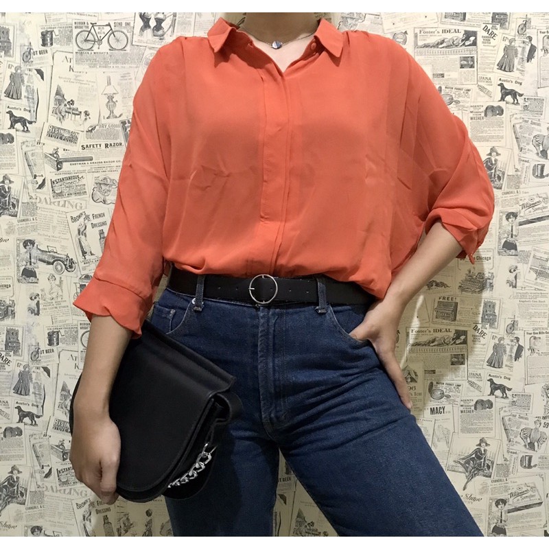 Orange Shirt | kemeja, kemeja wanita, atasan wanita, baju thrift, thrift shop
