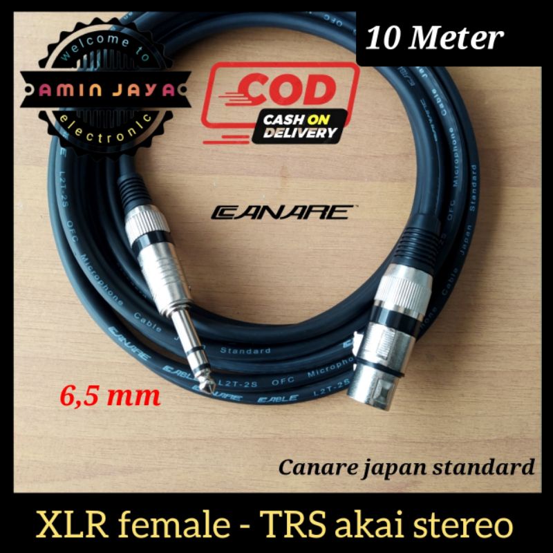 Kabel jack xlr female to jack trs 6,5 jack xlr female to akai stereo 10 meter