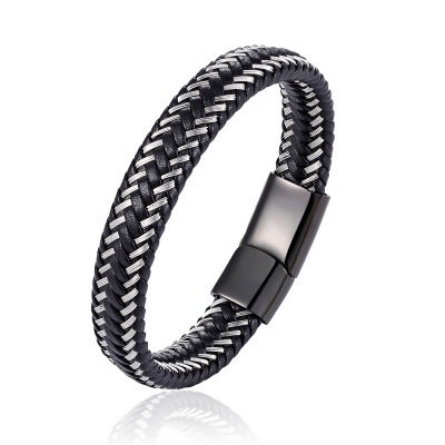 Gelang Bahan Kulit Dengan Buckle Stainless Steel Magnetik Gaya Klasik Untuk Pria