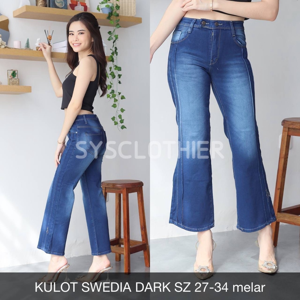 CELANA JEANS WANITA KULOT SWEDIA DARK &amp; SNOWBLUE