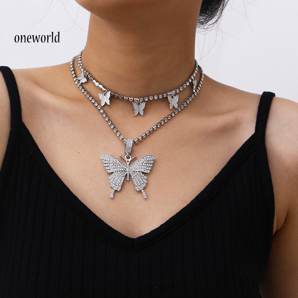 Kalung Bentuk Kupu-Kupu Geometris Aksen Berlian Imitasi Untuk Wanita Butterfly