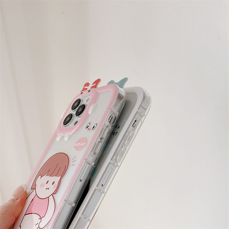 Case Pelindung Lensa Transparan Shockproof Motif Kartun Monster Kecil Untuk iPhone 14 13 12 11 Pro Max X Xr Xs Max 7 8 6 6s Plus SE 2020