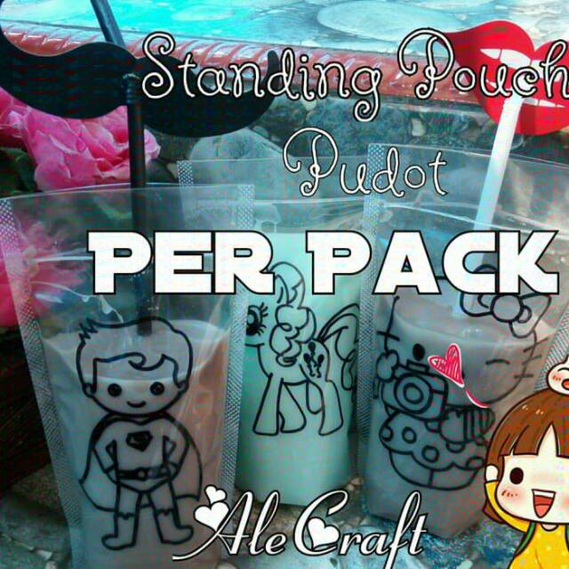 Standing pouch pudot bergambar PROMO GRATIS SEDOTAN ULIR per pack isi 50pc (standing pouch)