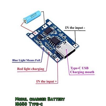 TP4056 1A 5V Lithium Lipo 18650 Battery Charging + Proteksi USB Type C