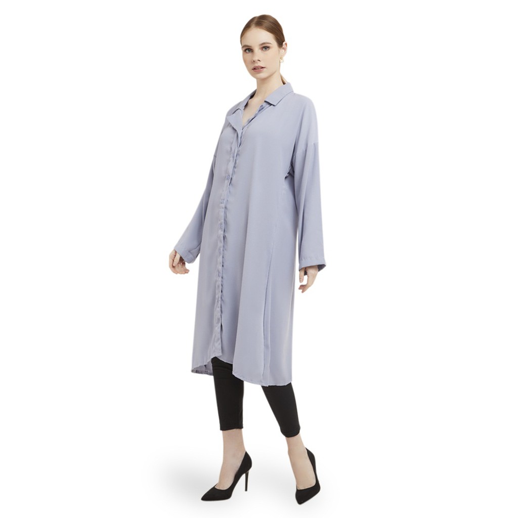Qalita Tunik Kemeja Wanita Polos Plain Lengan Panjang Premium Quality - Baby Blue