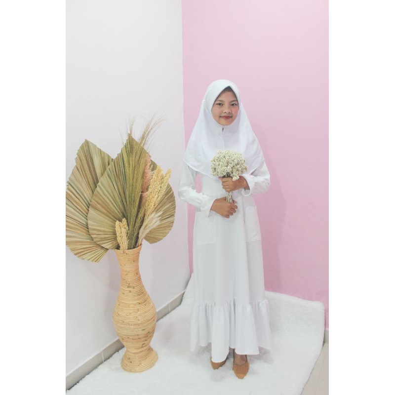 [ COD ] Annisa Dress | Gamis Anak Tanggung | Gamis Putih Polos Umur 11th | Kids Fashion