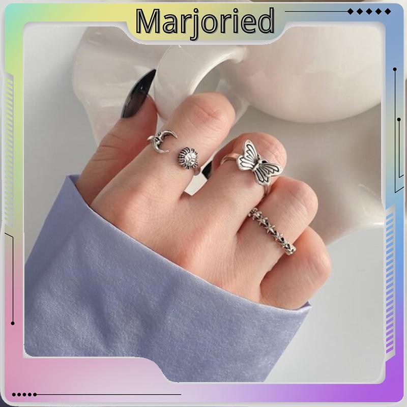 Cincin Gabungan Terbuka Kreatif Retro Star Moon 3-piece Set Cincin-MJD