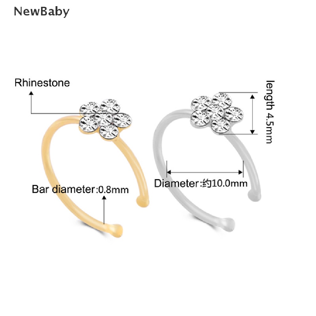 1pc Cincin Hidung Desain Bunga Kecil Tipis Aksen Berlian Imitasi Bening Untuk Perhiasan