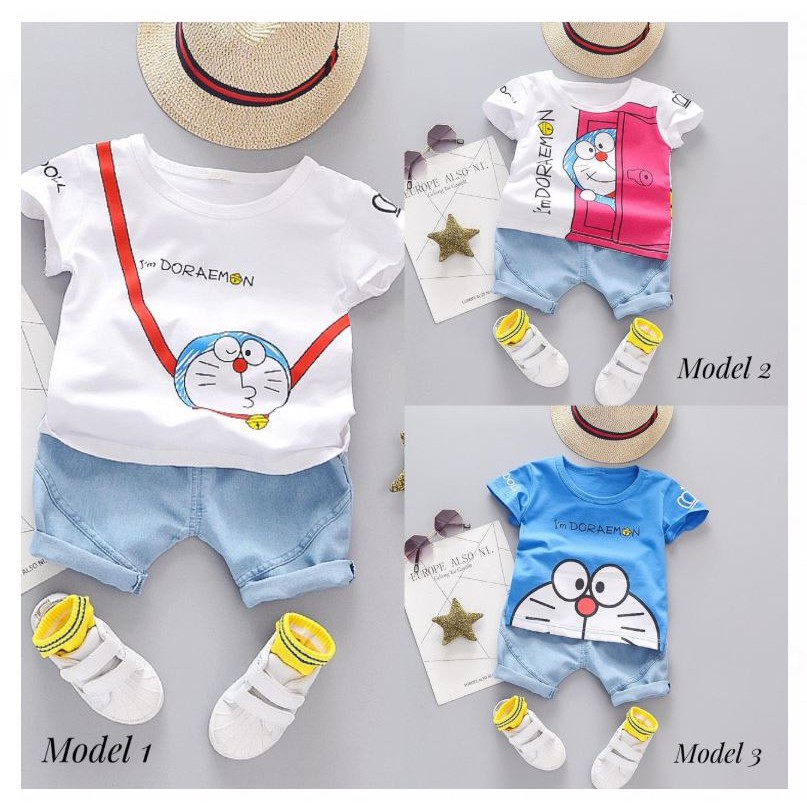 Baju Pakaian Anak Bayi Laki Cowok Murah Import motif doraemon lucu BBD036