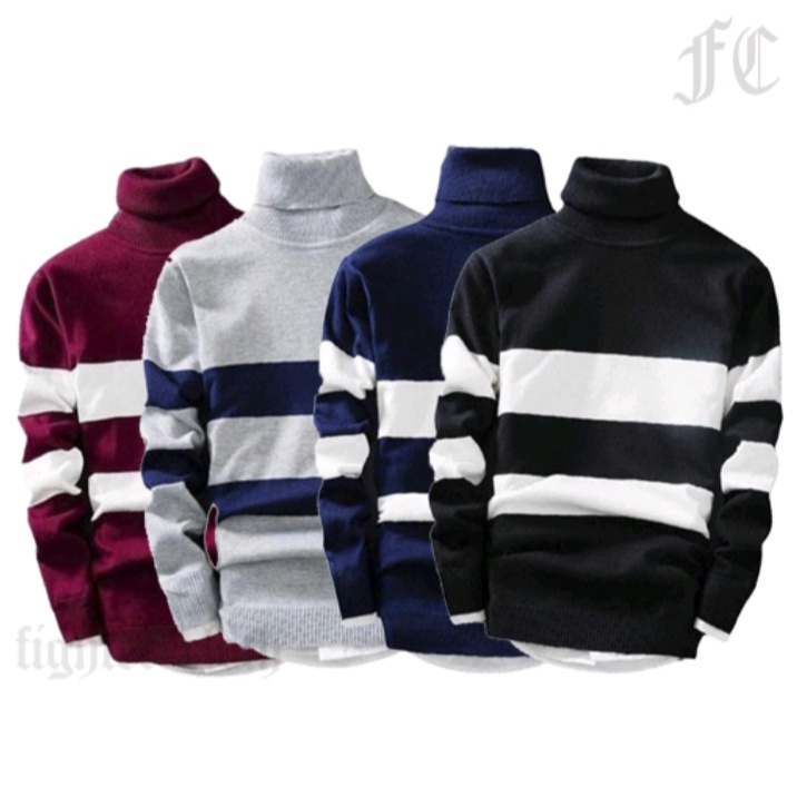 pojoksweater.id - Sweater Rajut Longneck Strip 2 Tribal Kualitas Terbaik