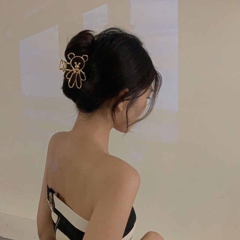 Bear metal clip headdress hair clip female summer head shark clip large hair clip hairpin net red hair volume