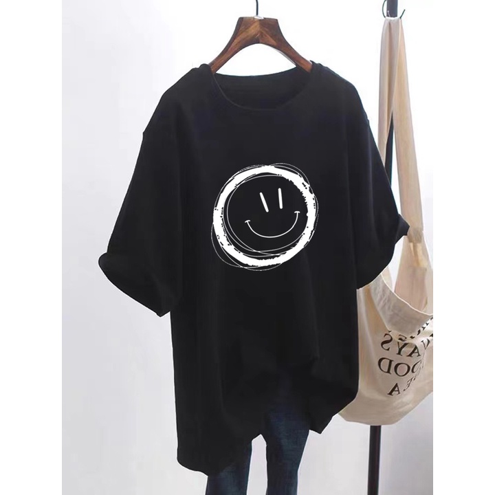 Kaos Import Wanita Atasan Oversize Tee Tshirt Motif Smile Ball