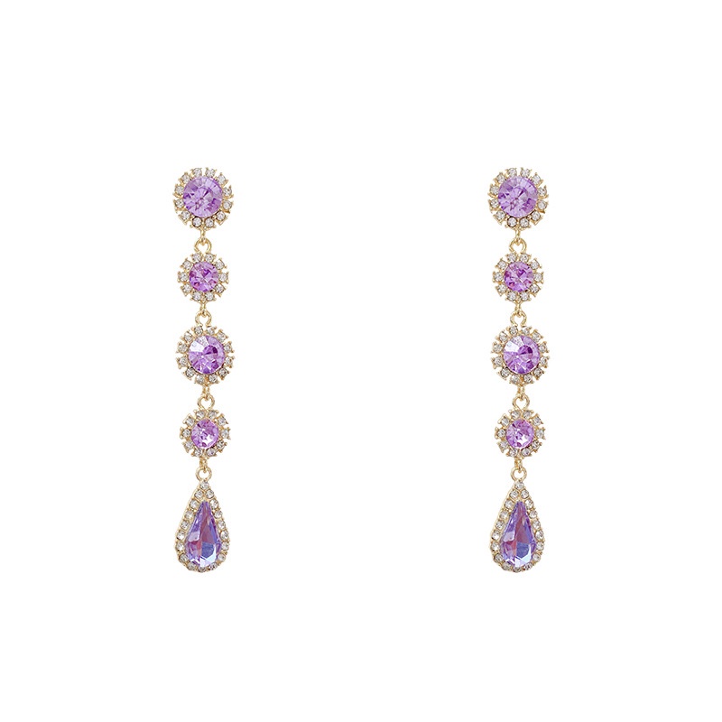 Anting Tusuk Gantung Panjang Bahan Sterling silver 925 Hias Zircon / Berlian Gaya Retro / Barok Untuk Wanita