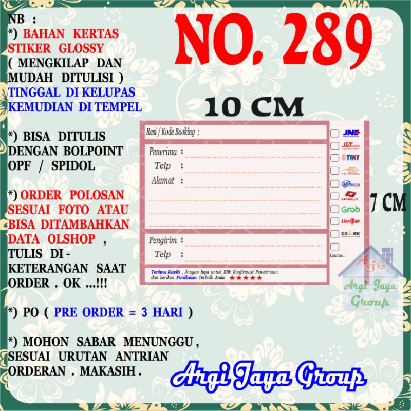 

Stiker Pengiriman - Sticker Alamat Olshop Murah Nomer 289 - 10x7 cm - Glossy