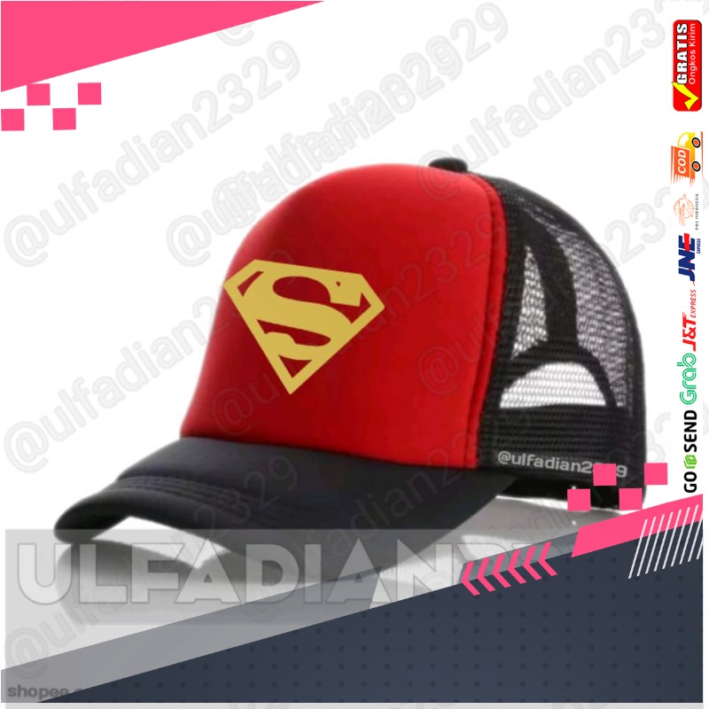 Topi Superman Trucker - Topi Superman Hitam-Merah-Hitam Premium