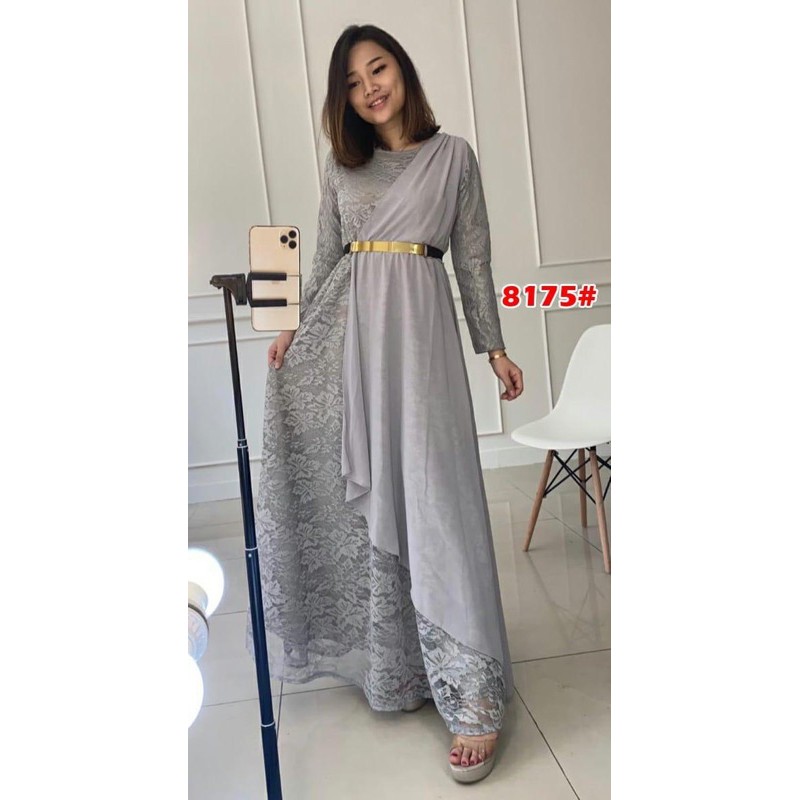 8175# dress,fashion muslim,fashion,maxi,muslim,maxi brukat+FREE BELT BESI