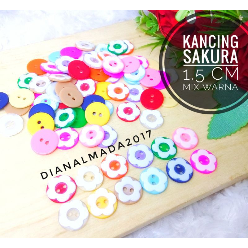 kancing sakura 1.5 cm /144 pcs mix warna