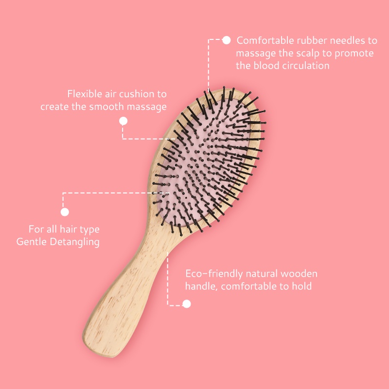 JD Wooden Fluffy Hair Combs Hair Brush-soft material Round Medium Hair brush