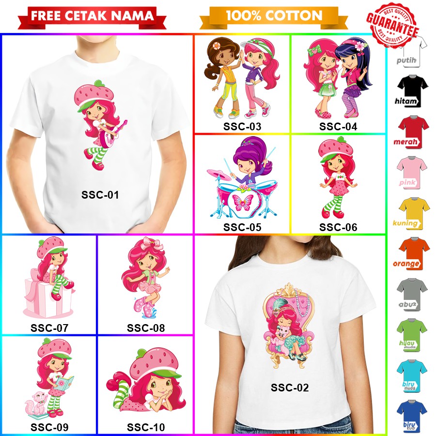 [FREE NAMA!!] Baju Kaos ANAK DAN DEWASA STRAWBERRY SHORTCAKE BANYAK MOTIF