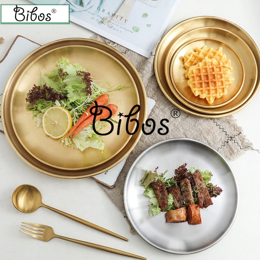 Small 14cm - Round Tray Piring Aesthetic Cantik Stainless Steel Nordic Style Dekorasi Dapur Cantik