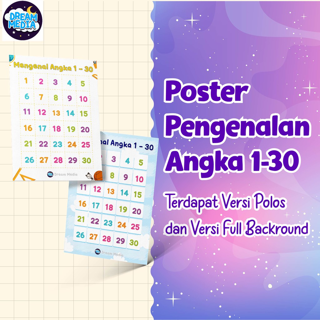 

Poster Mengenal Angka 1 - 30 (Ukuran A3+)