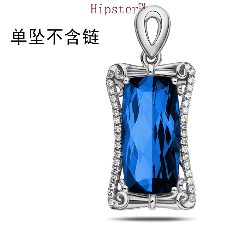 Hot Sale Light Luxury Palace Style Blue Treasure Square Emerald Pendant Necklace