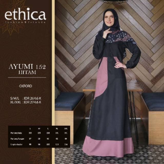 Gamis Dewasa Ayumi 152 Hitam / Gamis Ethica Original / GAMIS ETHICA / BAJU GAMIS ETHICA / GAMIS MODE