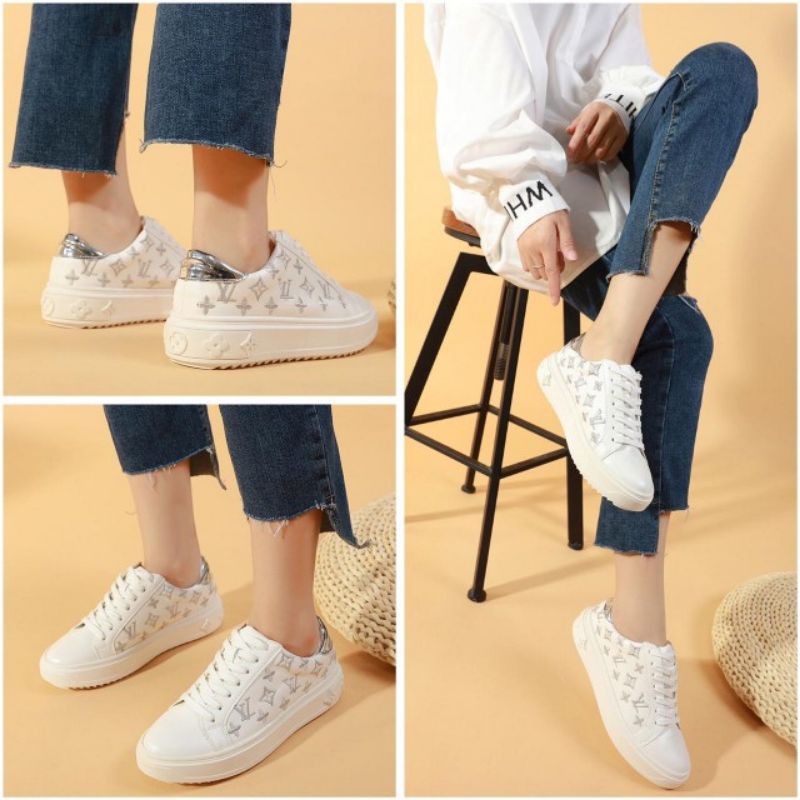 LOUIS VUITTON LV TIME OUT SNEAKERS EMBROIDERED IN WHITE SILVER SEMI ORI SNEAKERS WLV-18