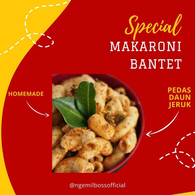 

Makaroni Bantet Pedas Daun Jeruk kemasan 120gram