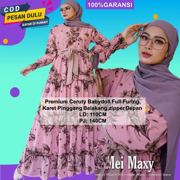 Gamis Dress Wanita Ceruty Babydoll Busui Maxy Syari Kekinian Motif Bunga Import Premum